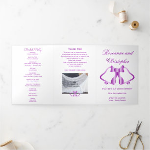 Wedding Program Purple Bells And Ribbon Tri-Fold Programme