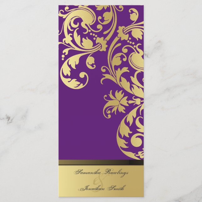 Wedding Program - Purple & Gold Shimmer Floral Programme (Front)