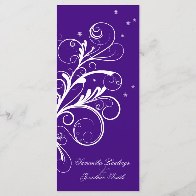 Wedding Program Purple White Floral Elegant Swirl Programme (Front)