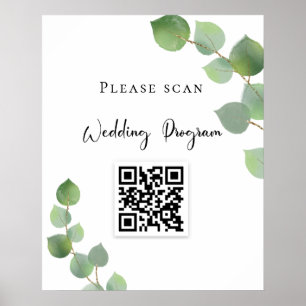 Wedding program QR code eucalyptus greenery Poster
