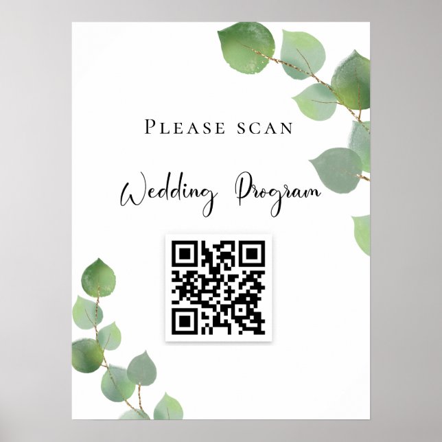 Wedding program QR code eucalyptus greenery Poster (Front)