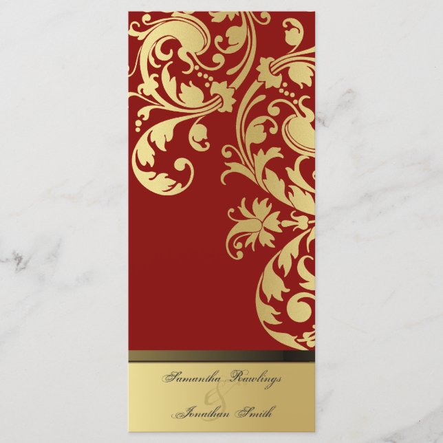 Wedding Program - Red & Gold Shimmer Floral Programme (Front)