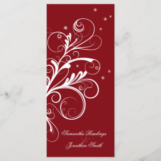 Wedding Program Red White Floral Elegant Swirl Programme