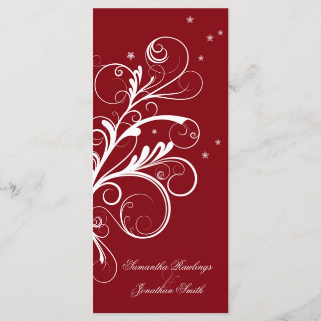 Wedding Program Red White Floral Elegant Swirl Programme (Front)