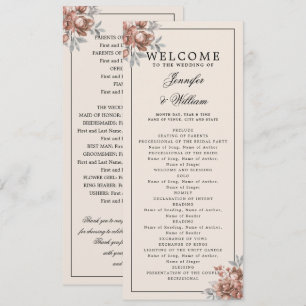 Wedding Program Rose Gold Natural Rustic Floral Invitation