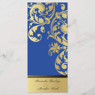 Wedding Program - Royal Blue & Gold Shimmer Floral Programme