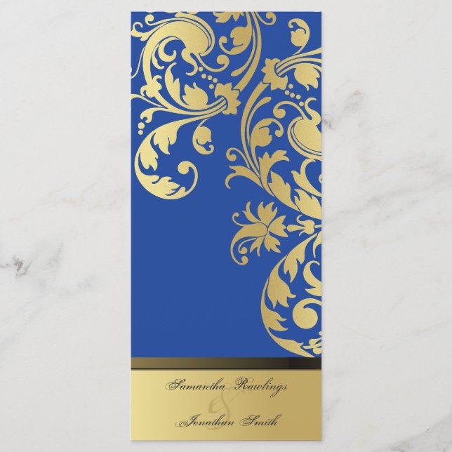Wedding Program - Royal Blue & Gold Shimmer Floral Programme (Front)