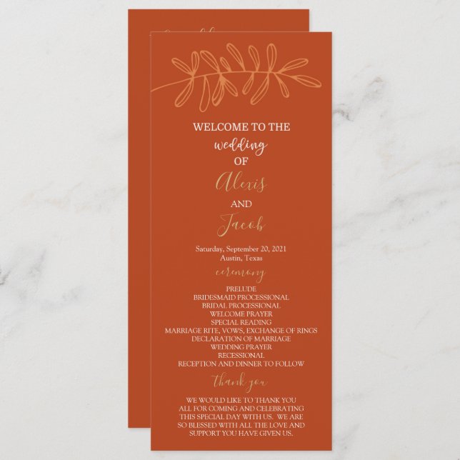 Wedding Program - Rust Invitation (Front/Back)