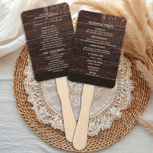 Wedding Program Rustic Dark Brown Wood Hand Fan