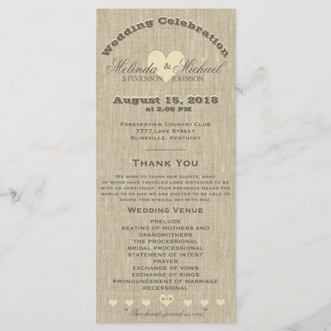 Wedding Program Rustic Linen Programme (Front)