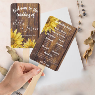 Wedding Program Rustic Wood Sunflower Wedding Hand Fan