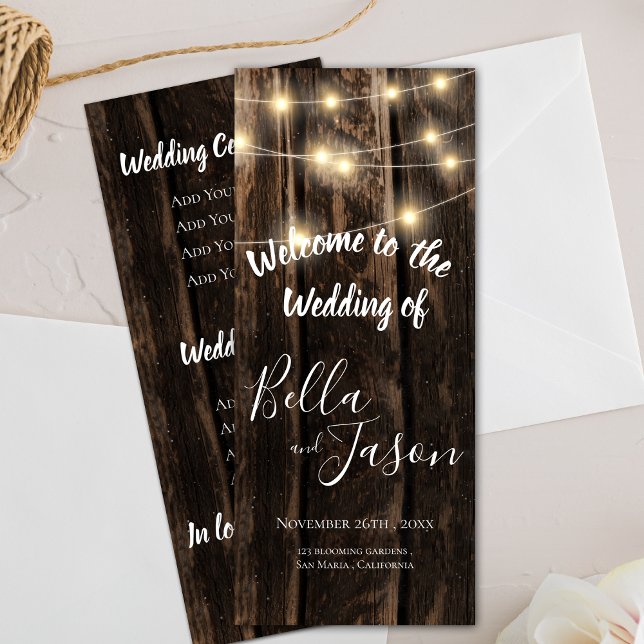 Wedding Program | Rustic Wood With String Lights Invitation (Wedding Program | Rustic Wood With String Lights)