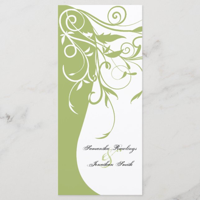 Wedding Program - Sage Green Contrasting Floral Programme (Front)