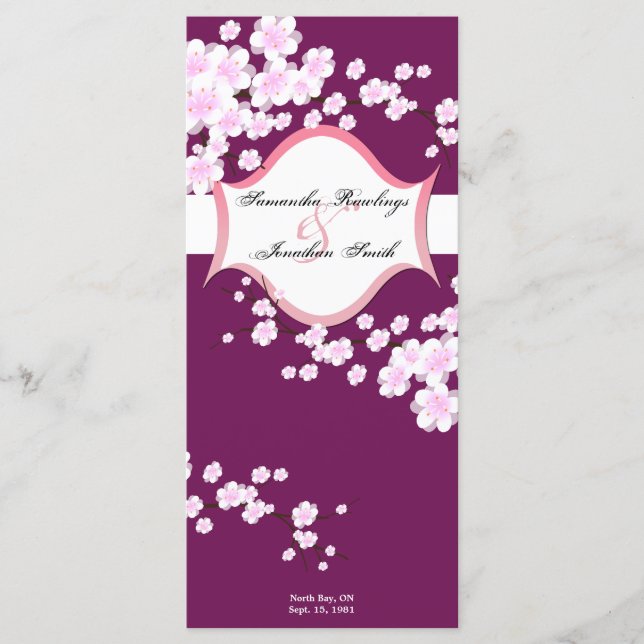 Wedding Program - Sangria & White Cherry Blossoms Programme (Front)