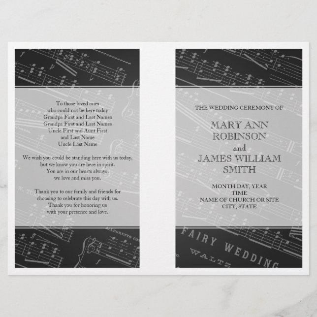 Wedding Program Sheet Music Black (Front)