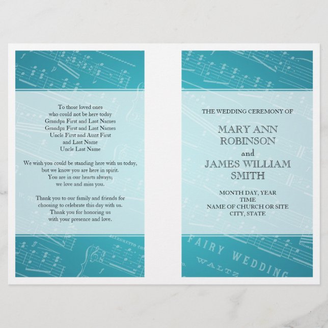 Wedding Program Sheet Music Blue (Front)