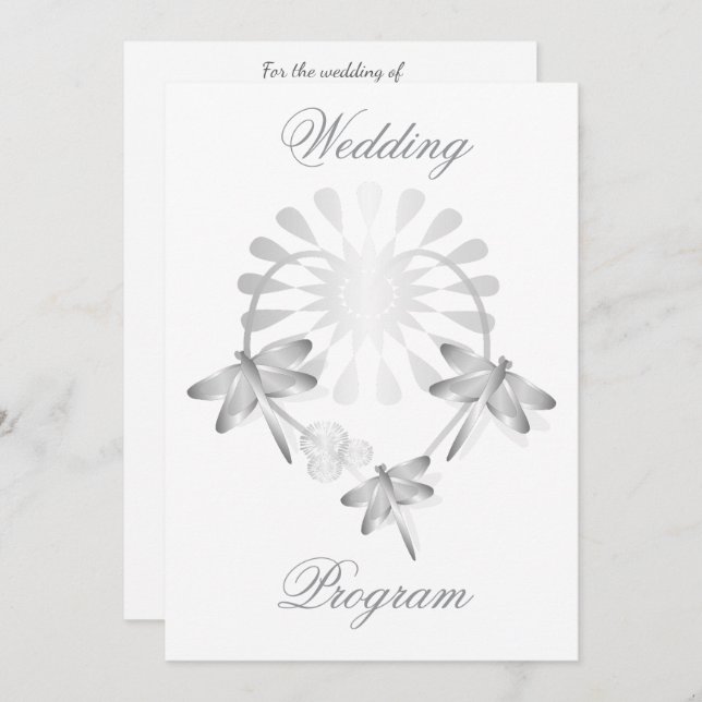 Wedding Program Silver Dragonflies Heart Programme (Front/Back)