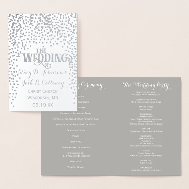 WEDDING PROGRAM Silver Foil Wedding Confetti Card (Display)