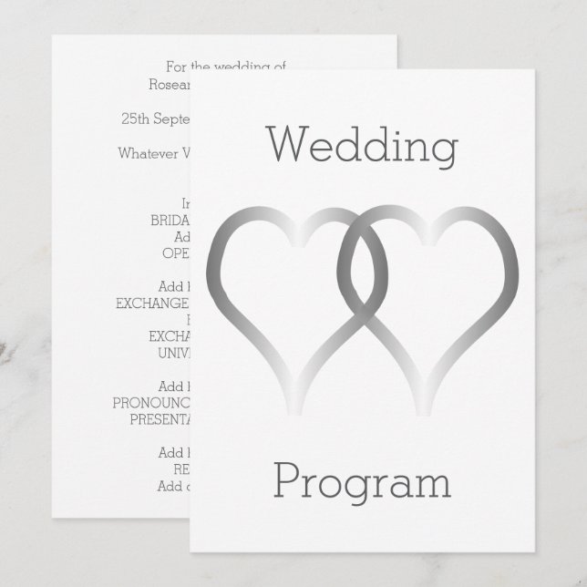 Wedding Program Silver Hearts Programme (Front/Back)
