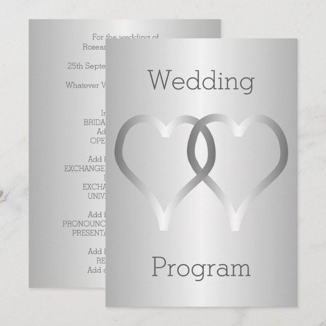 Wedding Program Silver Hearts Programme (Front/Back)