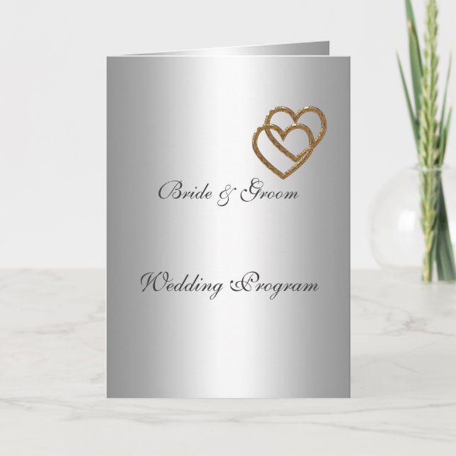 Wedding Program Silver  two Hearts Programme (Front)