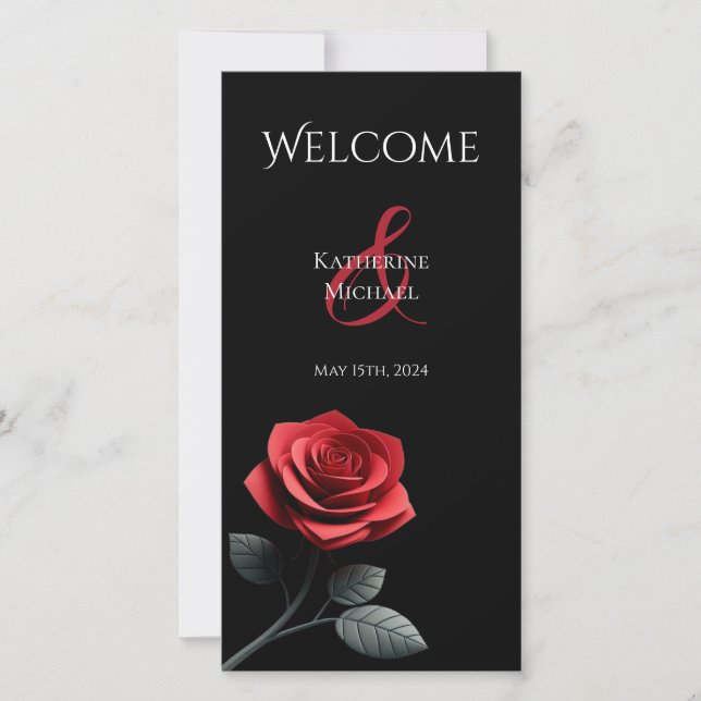 Wedding Program-Single Red Rose- (Front)