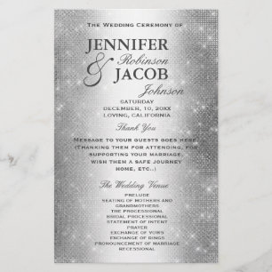 Wedding Program   Soft Silver Glitter Look