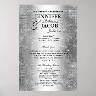 Wedding Program Soft Silver Glitter Look Poster