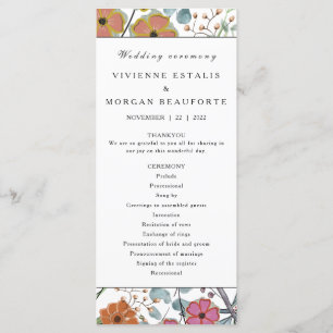 Wedding program Spring floral border pink flowers Programme