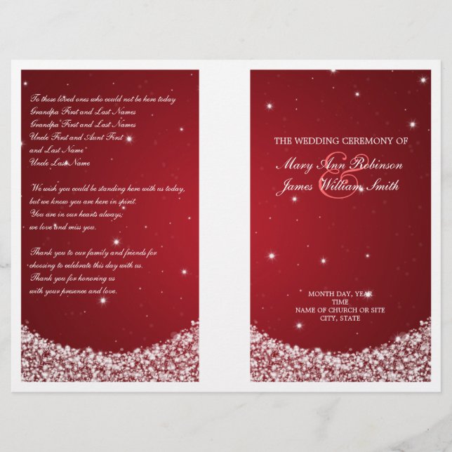 Wedding Program Star Sparkle Red (Front)