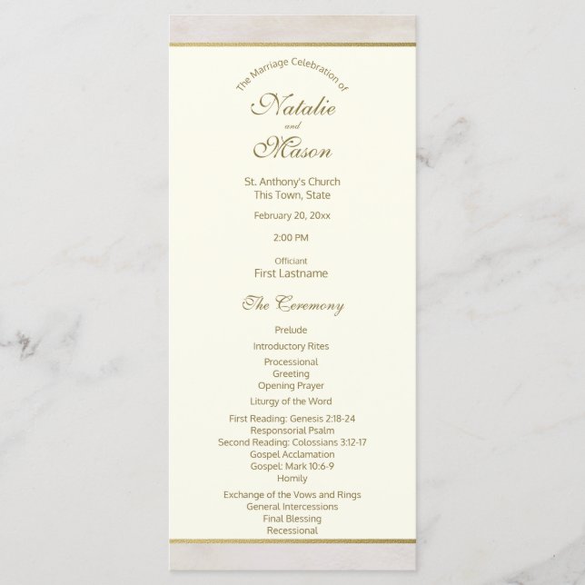 Wedding Program Stone and Gold Accent Programme (Front)