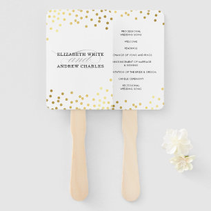 WEDDING PROGRAM stylish chic glam gold confetti Hand Fan
