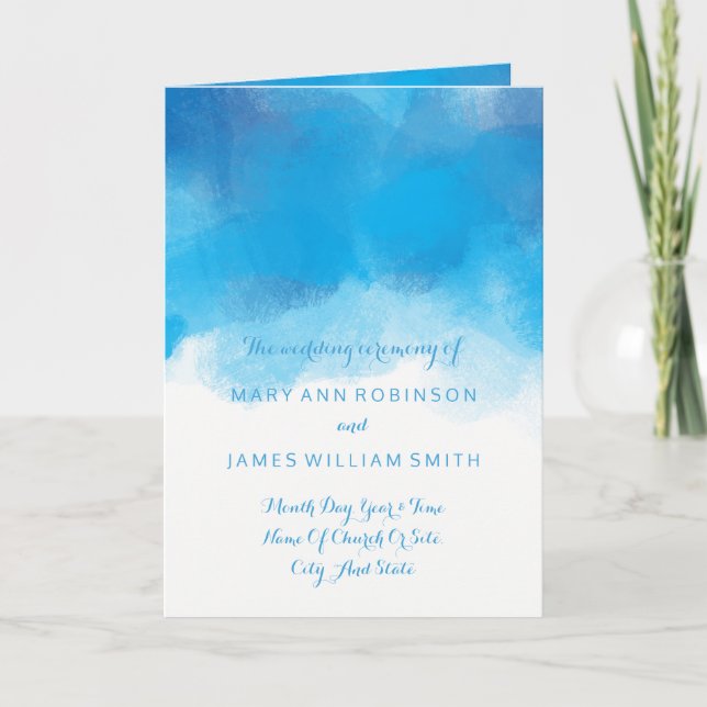 Wedding Program Summer Blue Watercolor Programme (Front)