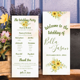 Wedding Program Sunflower Yellow Cute Watercolor Invitation