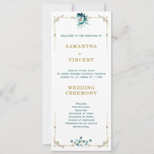 Wedding Program Teal and Gold Template