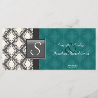 Wedding Program - Teal Black White Damask Monogram Programme