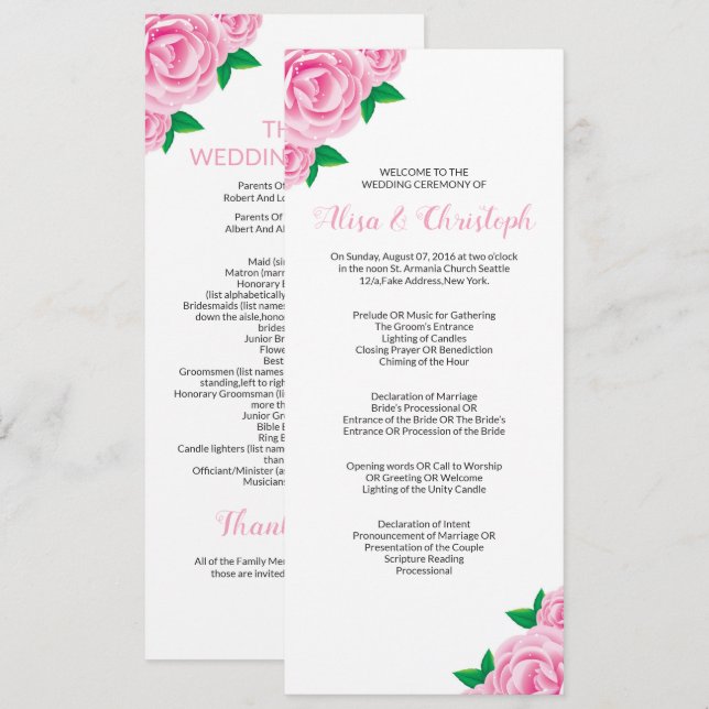 Wedding Program Templates for Ceremony (Front/Back)