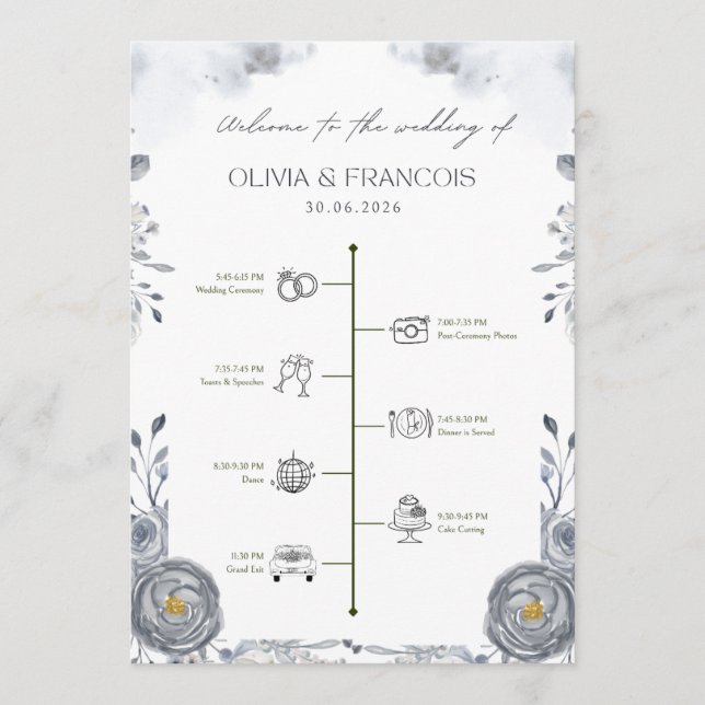 Wedding Program Timeline – Elegant Floral Ceremony Programme (Front)