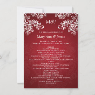 Wedding Program Vintage Swirls 2 Red Invitation