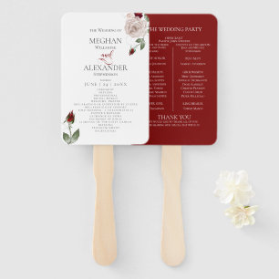 Wedding Program   Watercolor Dusty Blush Wine Rose Hand Fan