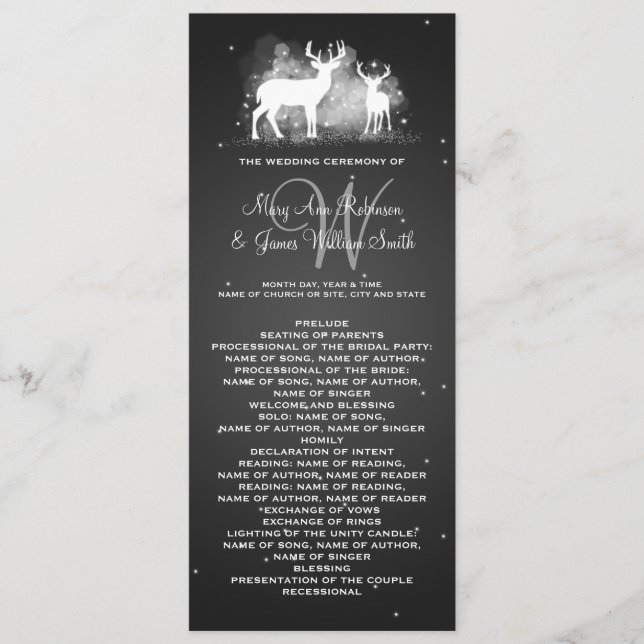 Wedding Program Winter Deer Sparkle Black Programme (Front)