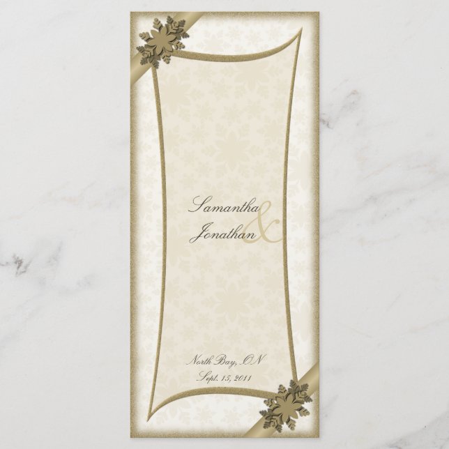 Wedding Program Winter Gold & White Snowflakes Programme (Front)