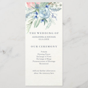 Wedding Program with Blue and Pink Peonies Programme