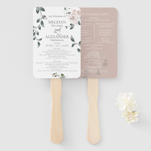 Wedding Program xtraCustom Blush Rose  Hand Fan (Front and Back)