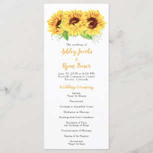 Wedding Program Yellow Sunflower Watercolor Floral Programme