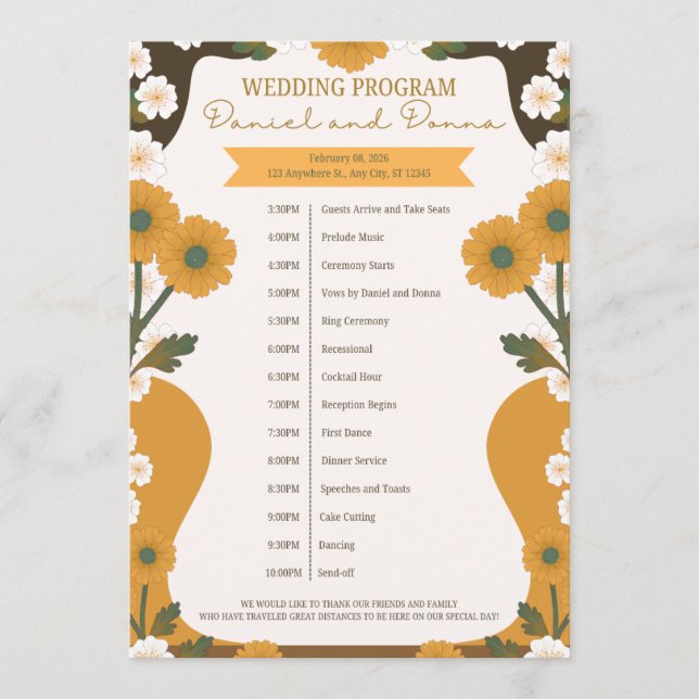 Wedding Program – Yellow & White Floral Border Des Programme (Front)