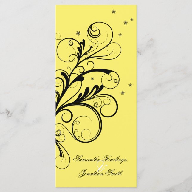 Wedding Program Yellow White Floral Elegant Swirl Programme (Front)