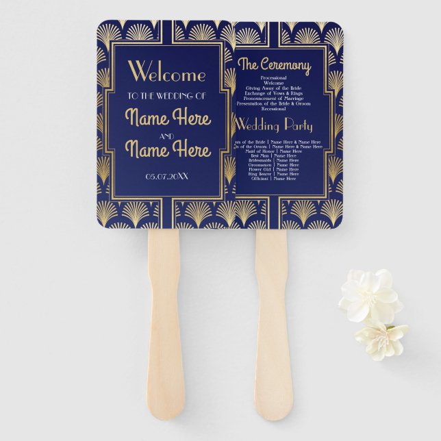 Wedding Programme Hand Fan 1920's Twenties Gold (Front and Back)