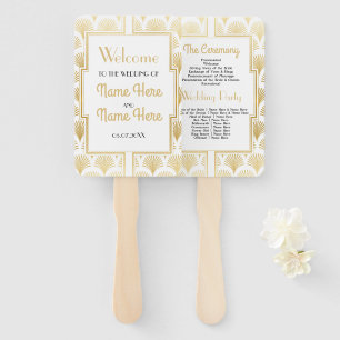 Wedding Programme Hand Fan 1920's Twenties Gold