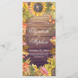 Wedding Programs Autumn Maple Leaves Pumpkins Wood Programme